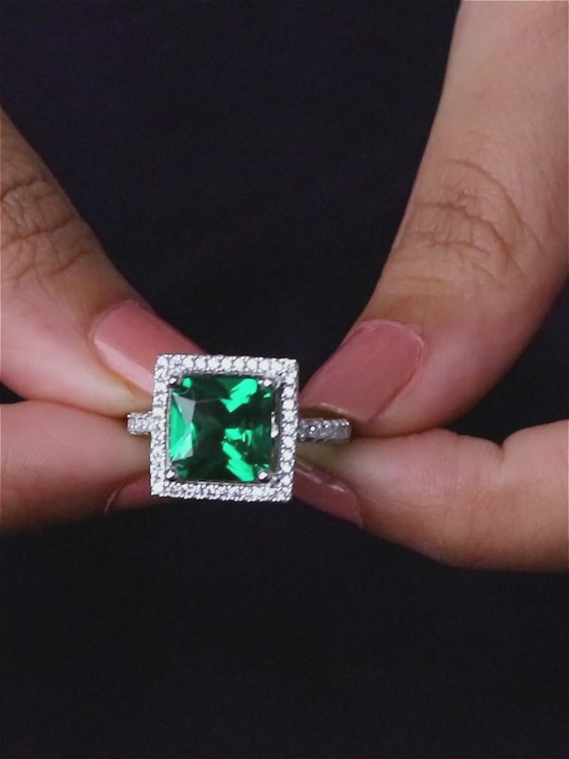 Princess Created Emerald 925 Silver Ring-3