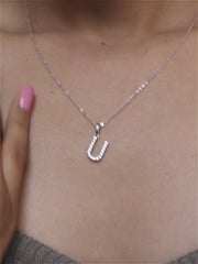 Silver U Initial Necklace American Diamonds-3