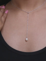 Pearl Drop Sterling Silver 18 Inches Lariat Necklace