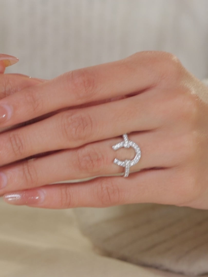 925 Silver Diamond Look CZ Horseshoe Ring For Women-3