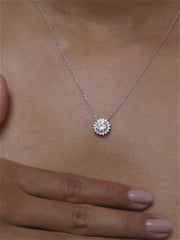 925 Silver Halo 1.25 Carat American Diamond Pendant With Chain