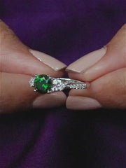 925 Sterling Silver Trio Solitaire Emerald Silver Ring