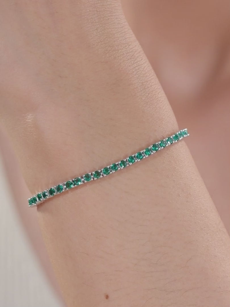 STERLING SILVER SINGLE LINE EMERALD GREEN BRACELET-7