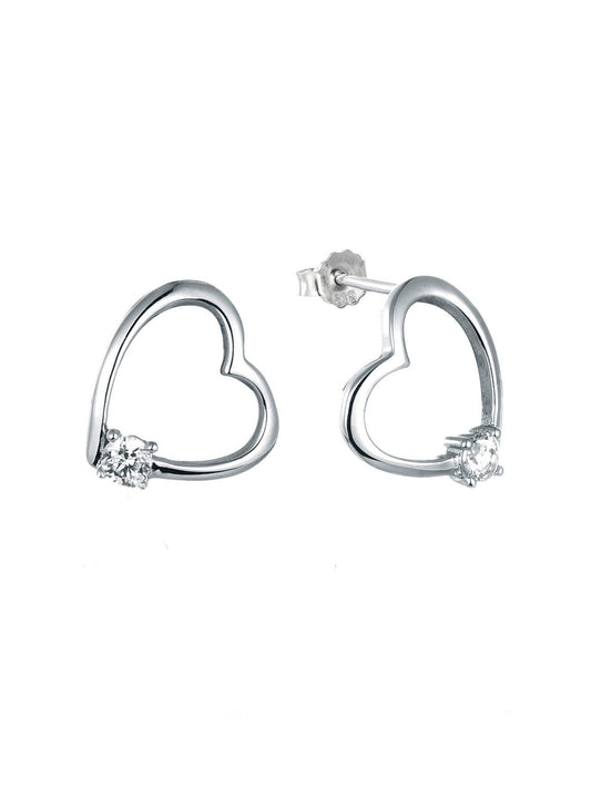 925 Sterling Silver Heart Shaped Solitaire Stud Earrings For Her