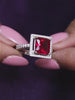 RED RUBY AND AMERICAN DIAMOND PRINCESS CUT PARTY WEAR RING IN 925 STERLING SILVER
