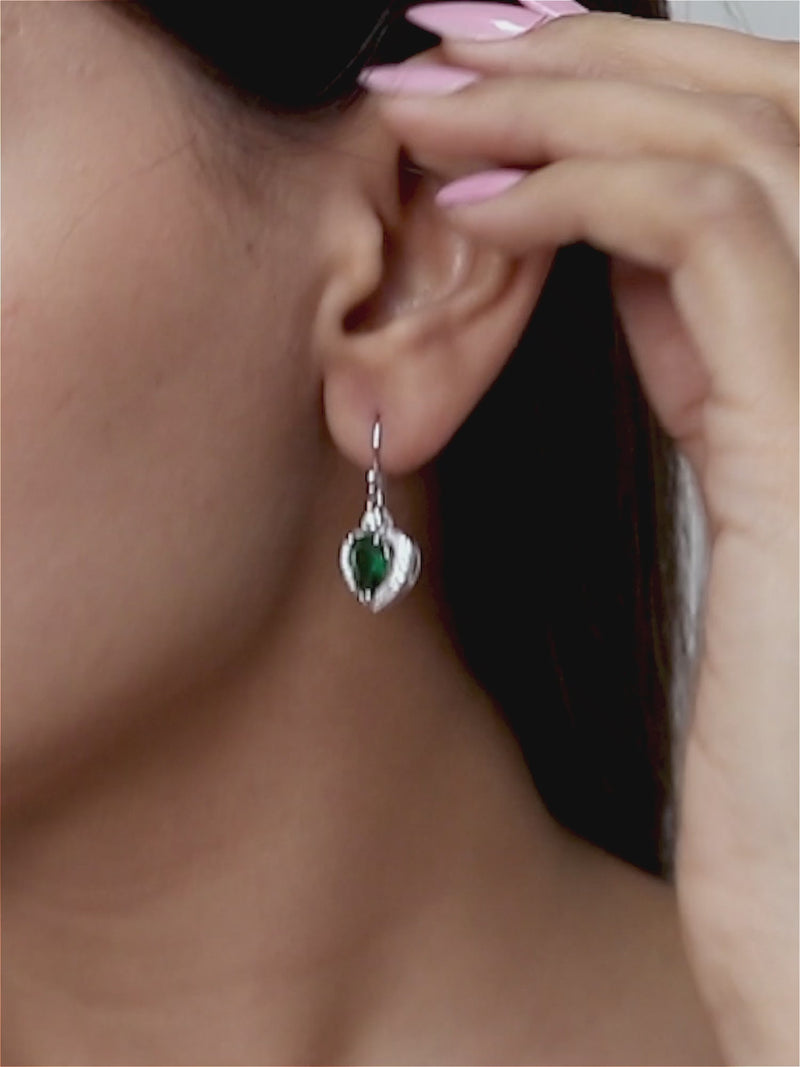 Heart Shaped Green Emerald 925 Silver Dangle Earrings For Women-4