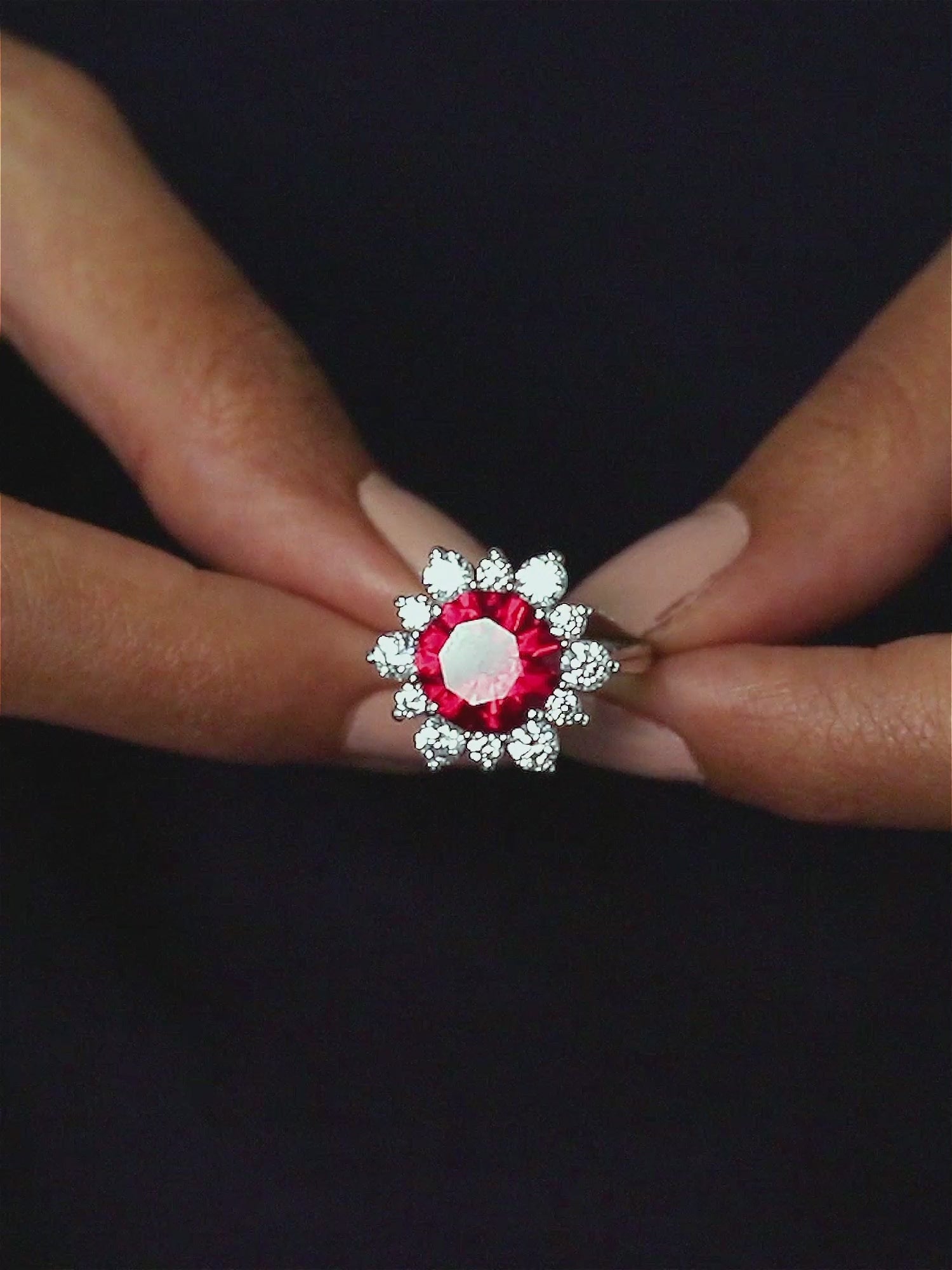 3.5 Carat Ruby Flower Ring In 925 Silver