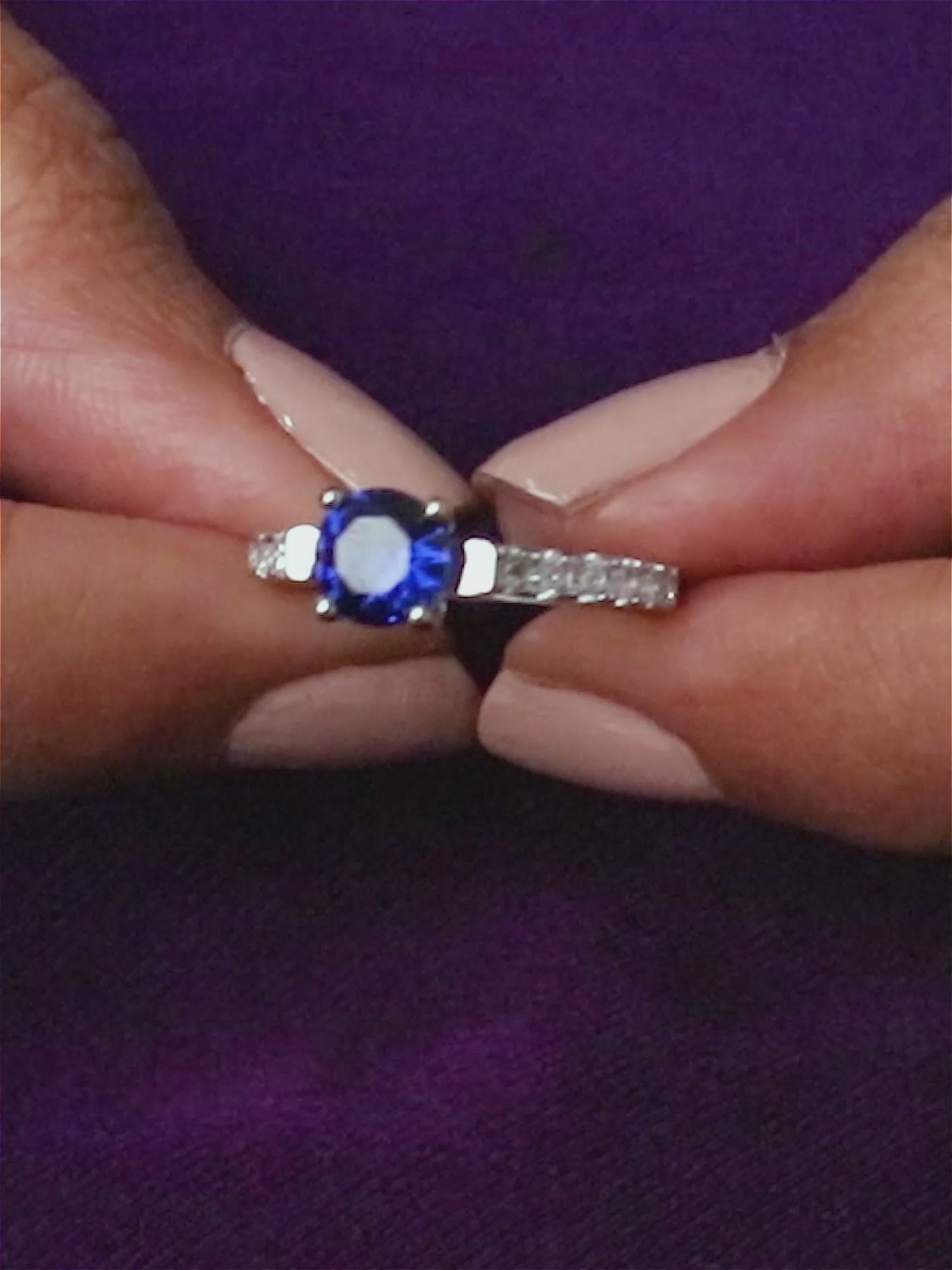 ORNATE JEWELS BLUE SAPPHIRE SOLITAIRE SILVER RING FOR WOMEN