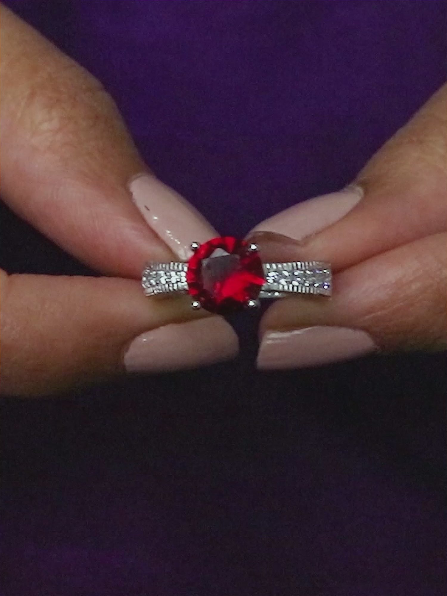 ORNATE JEWELS RED RUBY SILVER SOLITAIRE RING FOR WOMEN