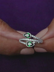 Leaf Design Emerald Silver Ring For Women
