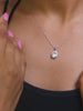 STERLING SILVER 1.5 CARAT AMERICAN DIAMOND HALO OVAL NECKLACE