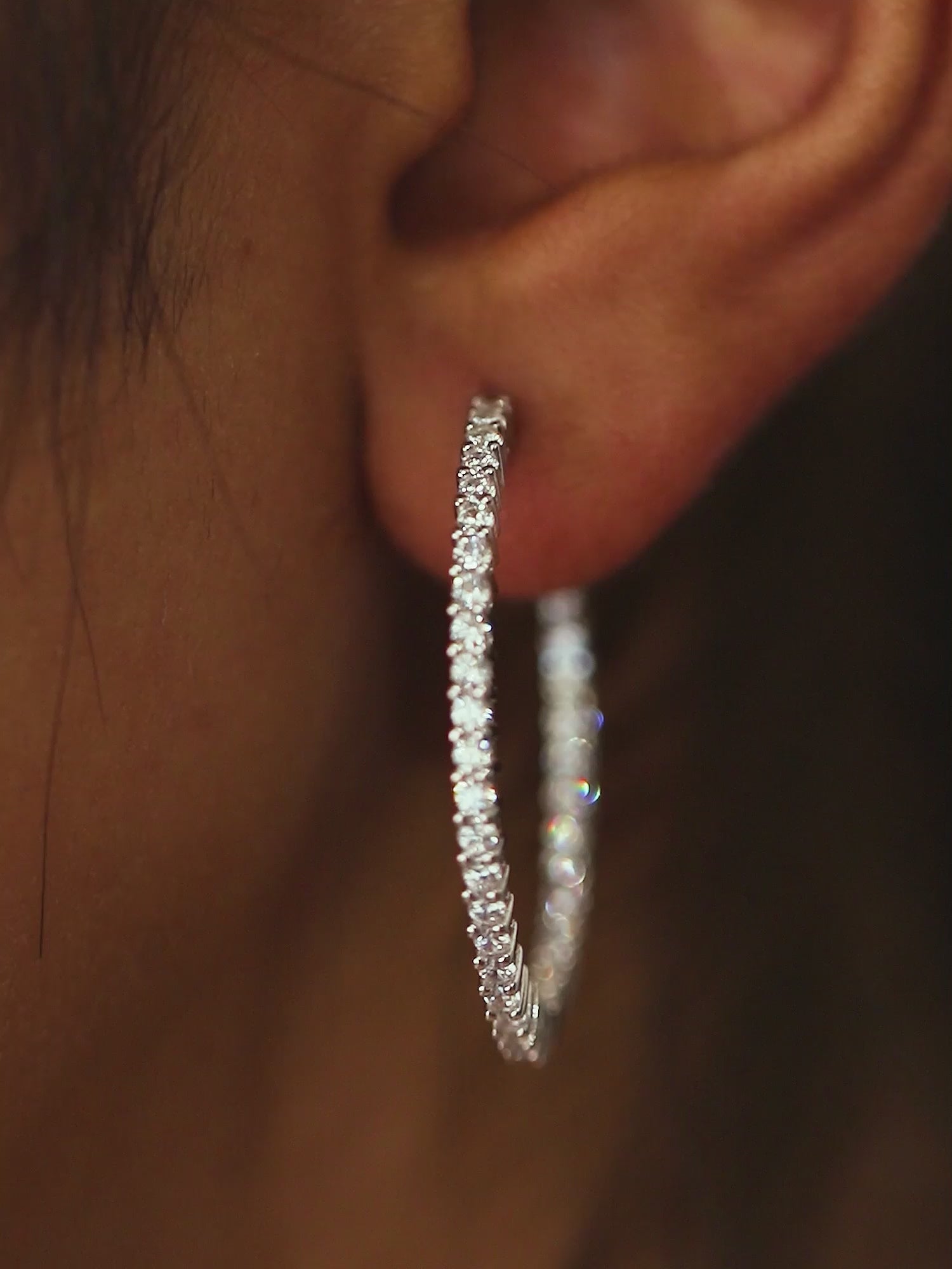 Silver Bali Hoop Earrings In American Diamond