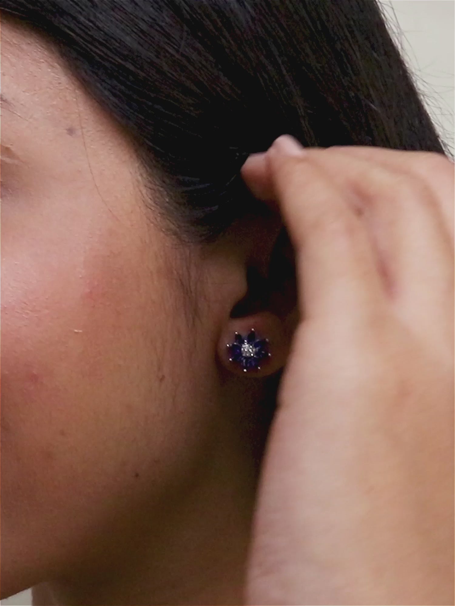 Blue Sapphire Statement Flower Stud Earring In 925 Silver