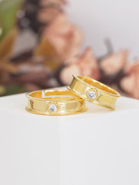 18K Golden Adjustable Silver Band Rings For Couple