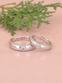 American Diamond Adjustable Silver Rings For Couple