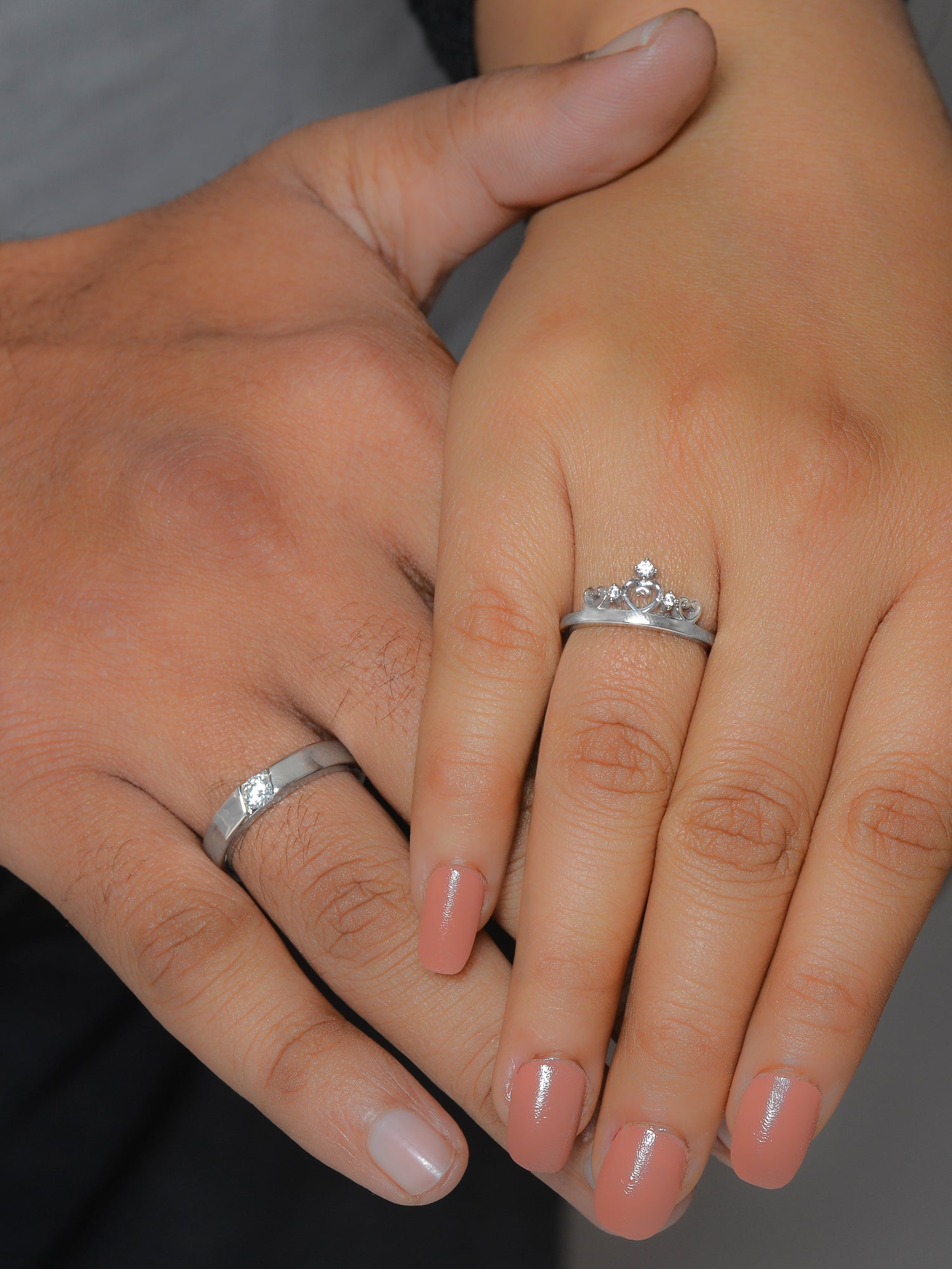 CROWN DESIGN ADJUSTABLE SILVER RING FOR COUPLE-1