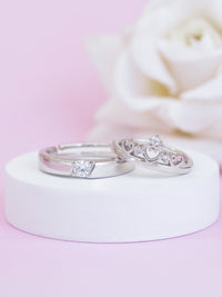CROWN DESIGN ADJUSTABLE SILVER RING FOR COUPLE