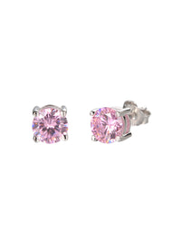 PINK SOLITAIRE STUDS IN SILVER