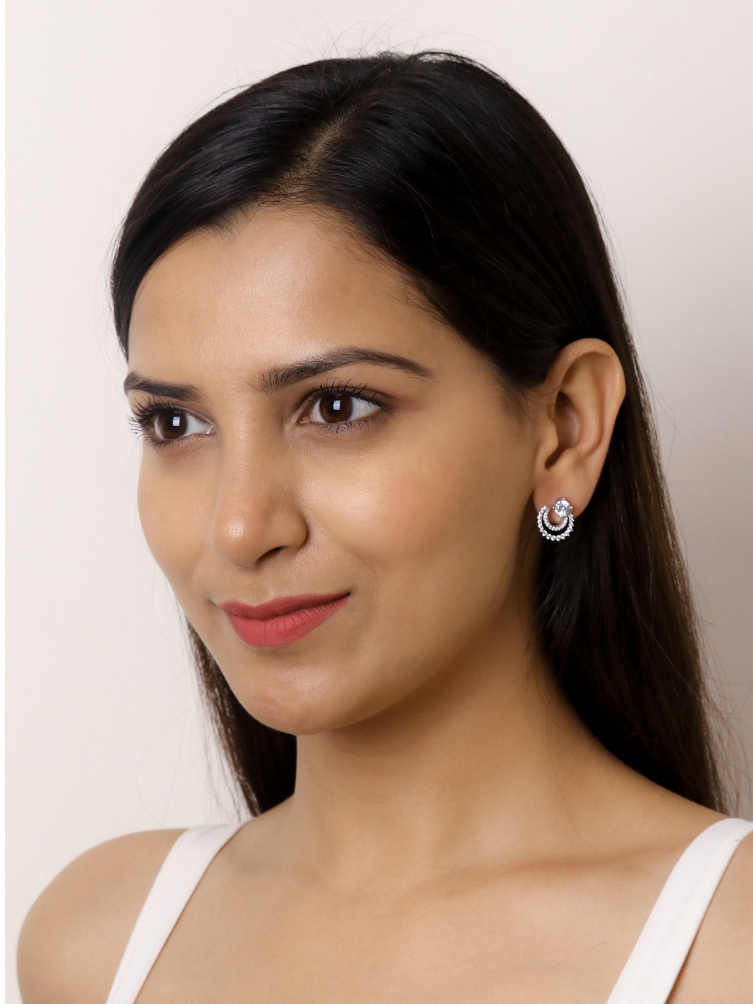 AMERICAN DIAMOND CRESCENT MOON SILVER STUDS-5
