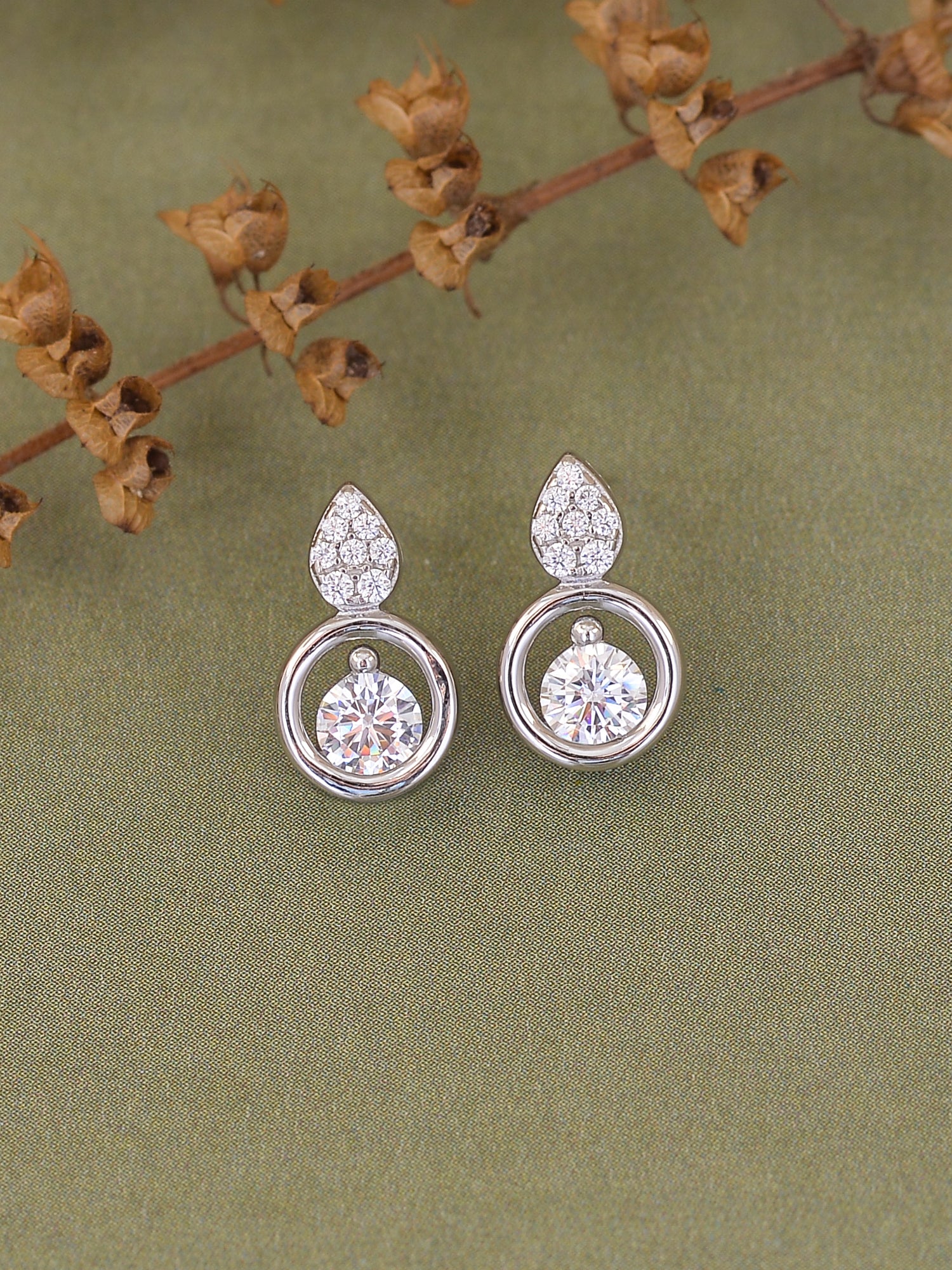 AAA Grade American Diamond Silver Small Earrings-1