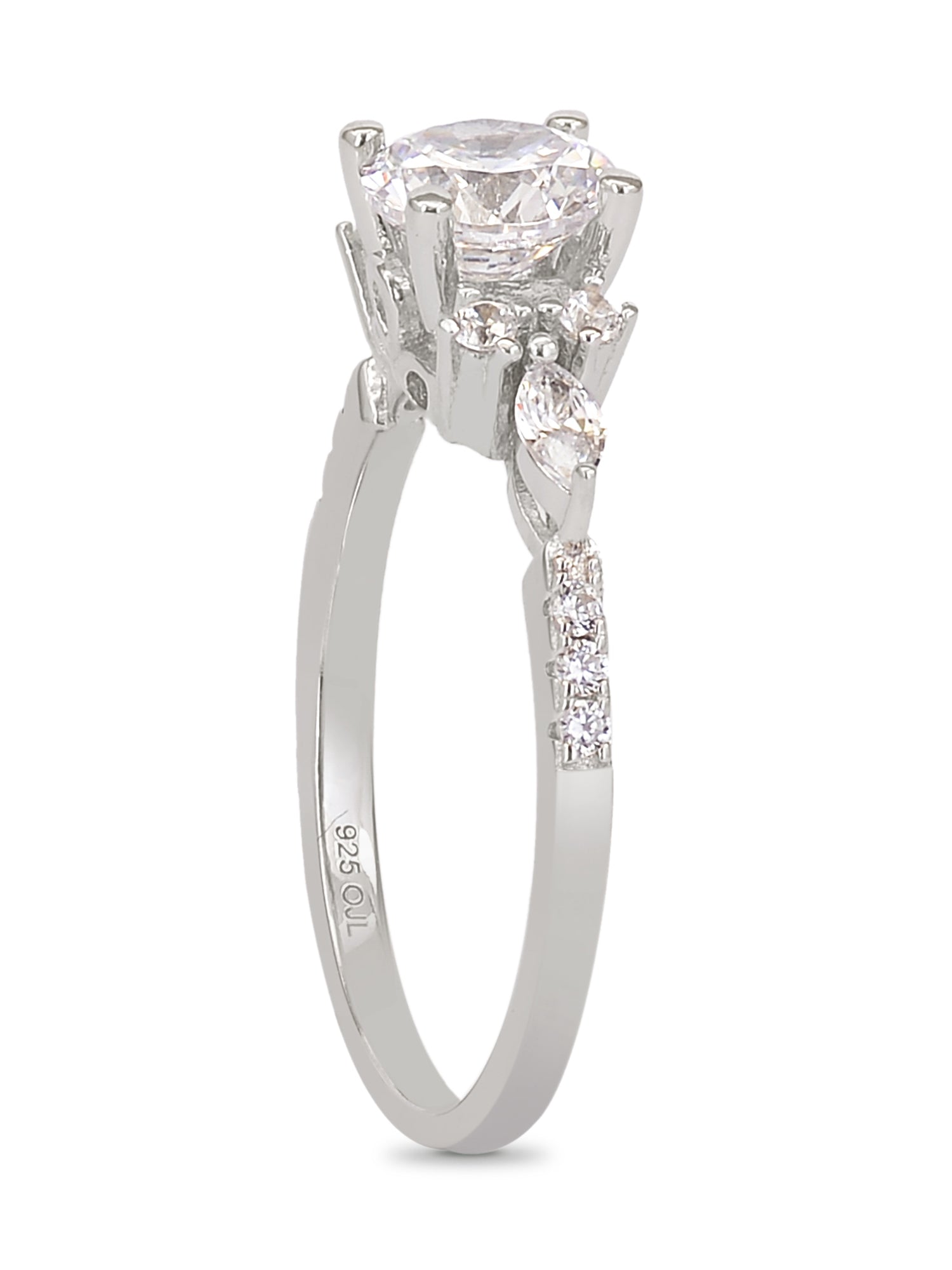 STERLING SILVER SOLITAIRE PROPOSAL RING WITH MARQUISE STONE ON SHANK