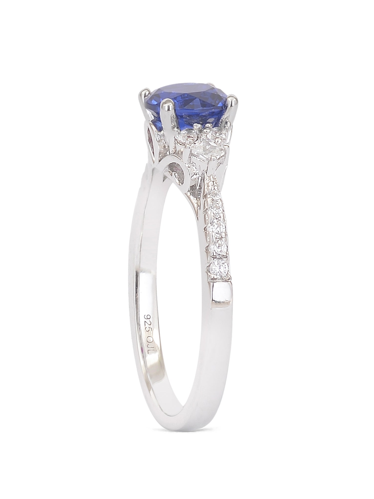 TRIO SOLITAIRE BLUE SAPPHIRE SILVER RING FOR WOMEN