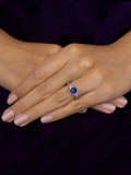 TRIO SOLITAIRE BLUE SAPPHIRE SILVER RING FOR WOMEN-3