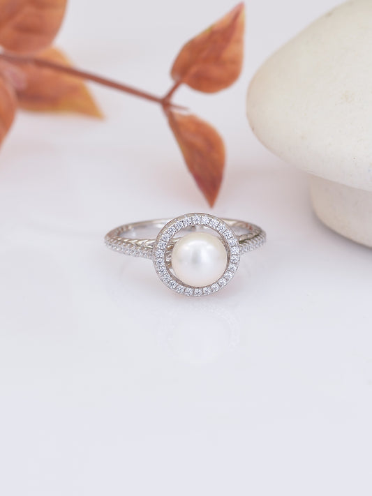Pure Pearl Halo Silver Ring For Women