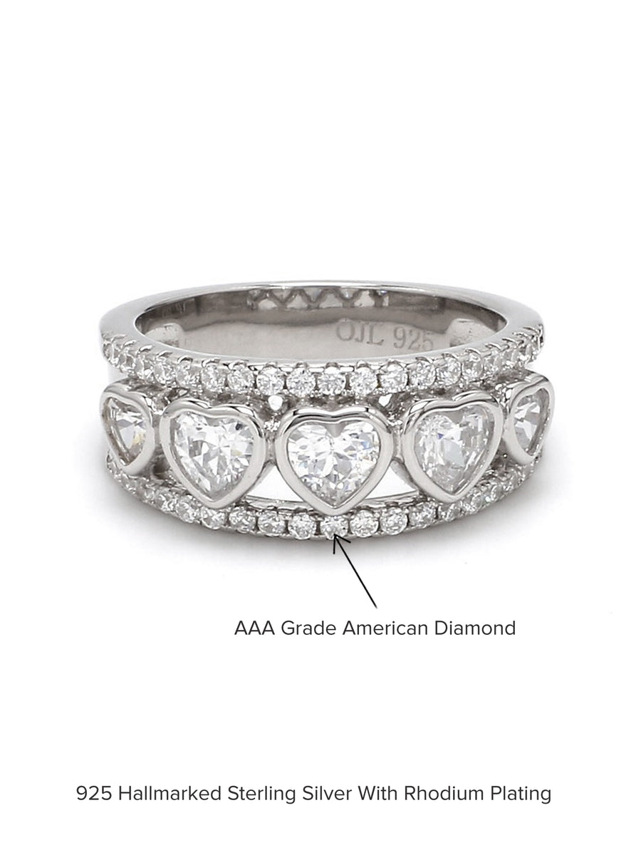 American Diamond Heart Band Ring For Women-4