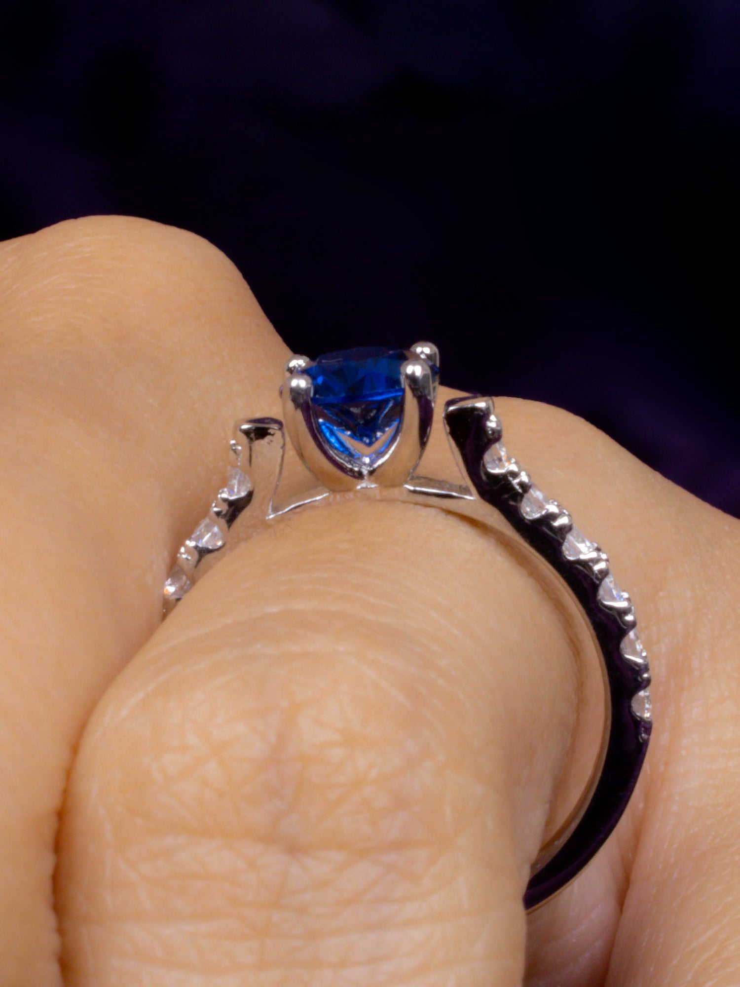 ORNATE JEWELS BLUE SAPPHIRE SOLITAIRE SILVER RING FOR WOMEN-2