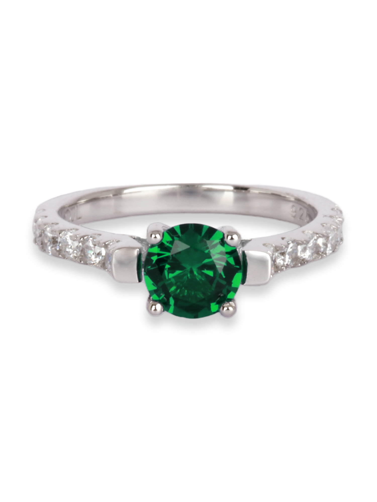 ORNATE JEWELS EMERALD GREEN SOLITAIRE SILVER RING FOR WOMEN-1