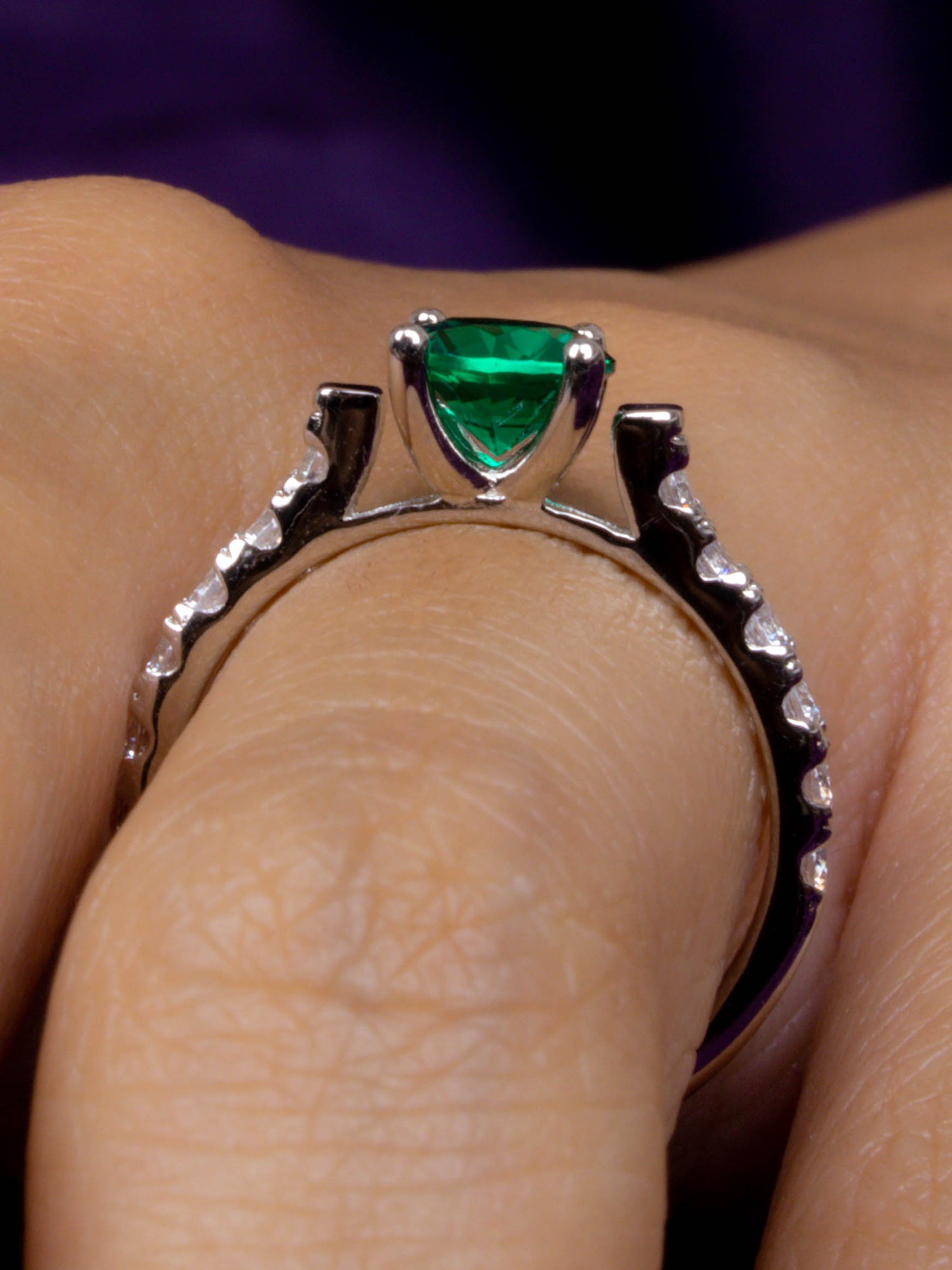ORNATE JEWELS EMERALD GREEN SOLITAIRE SILVER RING FOR WOMEN-4