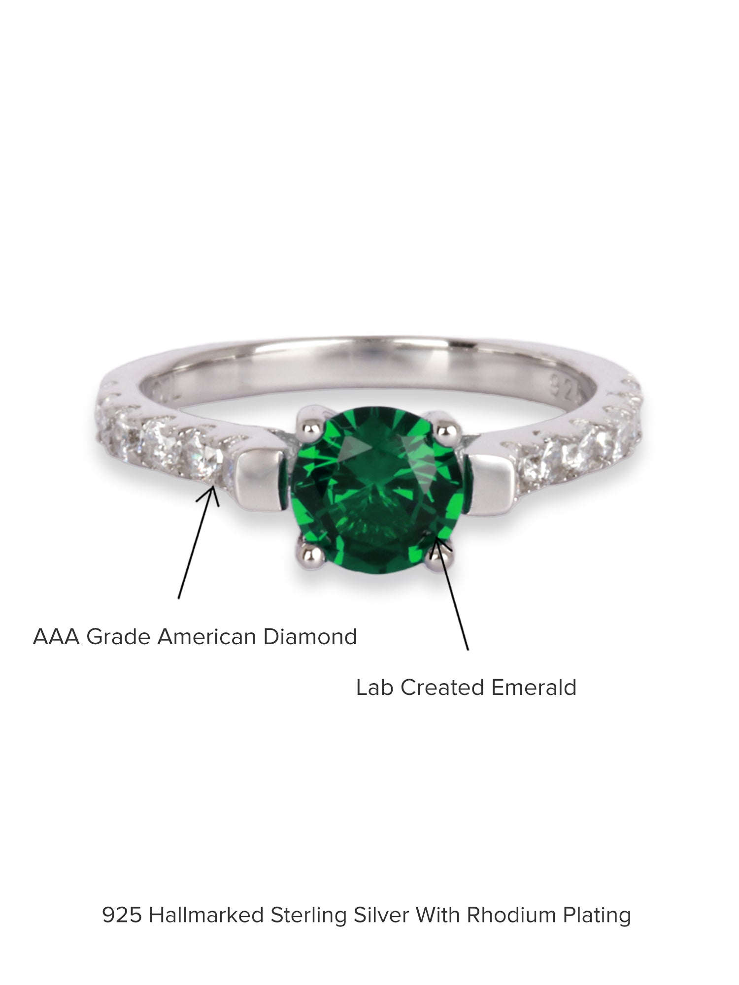 ORNATE JEWELS EMERALD GREEN SOLITAIRE SILVER RING FOR WOMEN-6