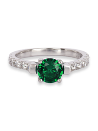 Ornate Jewels Emerald Green Solitaire Silver Ring For Women