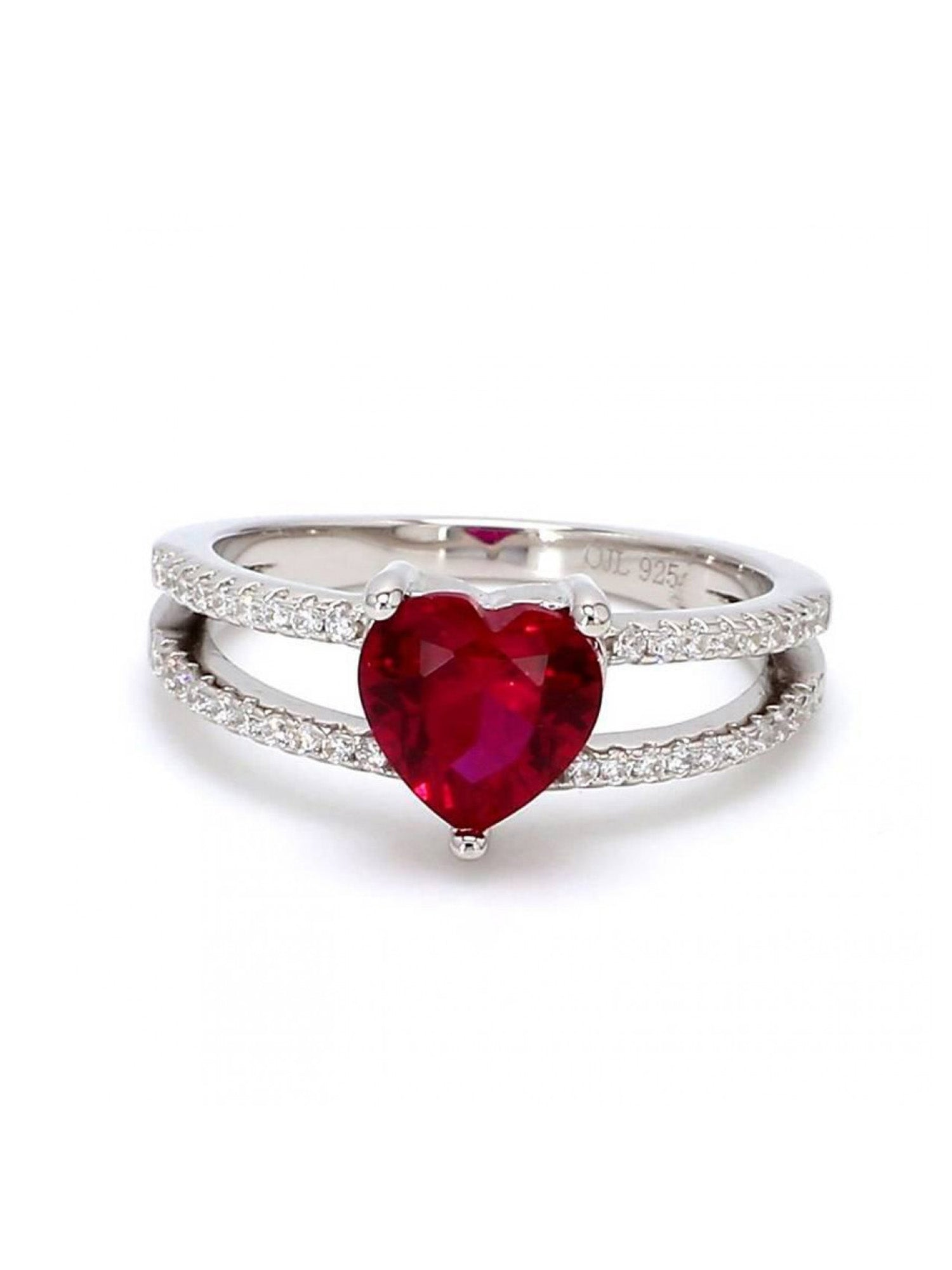 RED RUBY HEART RING IN 925 SILVER