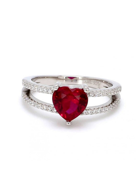 RED RUBY HEART RING IN 925 SILVER