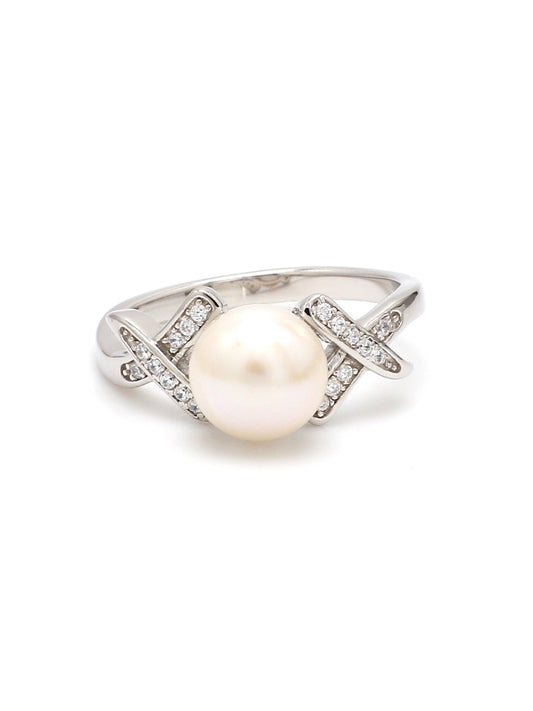 PEARL LOVE X RING IN SILVER