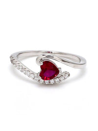 Ruby Heart American Diamond Ring In Silver