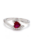 RUBY HEART AMERICAN DIAMOND RING IN SILVER-1