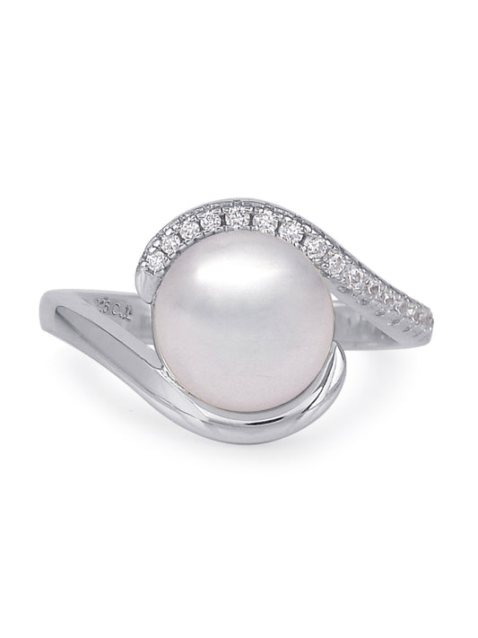 9MM PEARL BYPASS STYLE SILVER RING-2