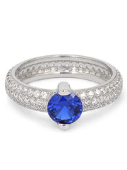 SOLITAIRE ORNATE BLUE SAPPHIRE SILVER RING FOR WOMEN