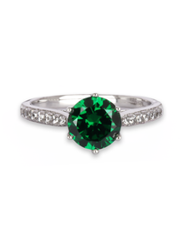 CLASSY SOLITAIRE EMERALD PURE SILVER RING FOR WOMEN