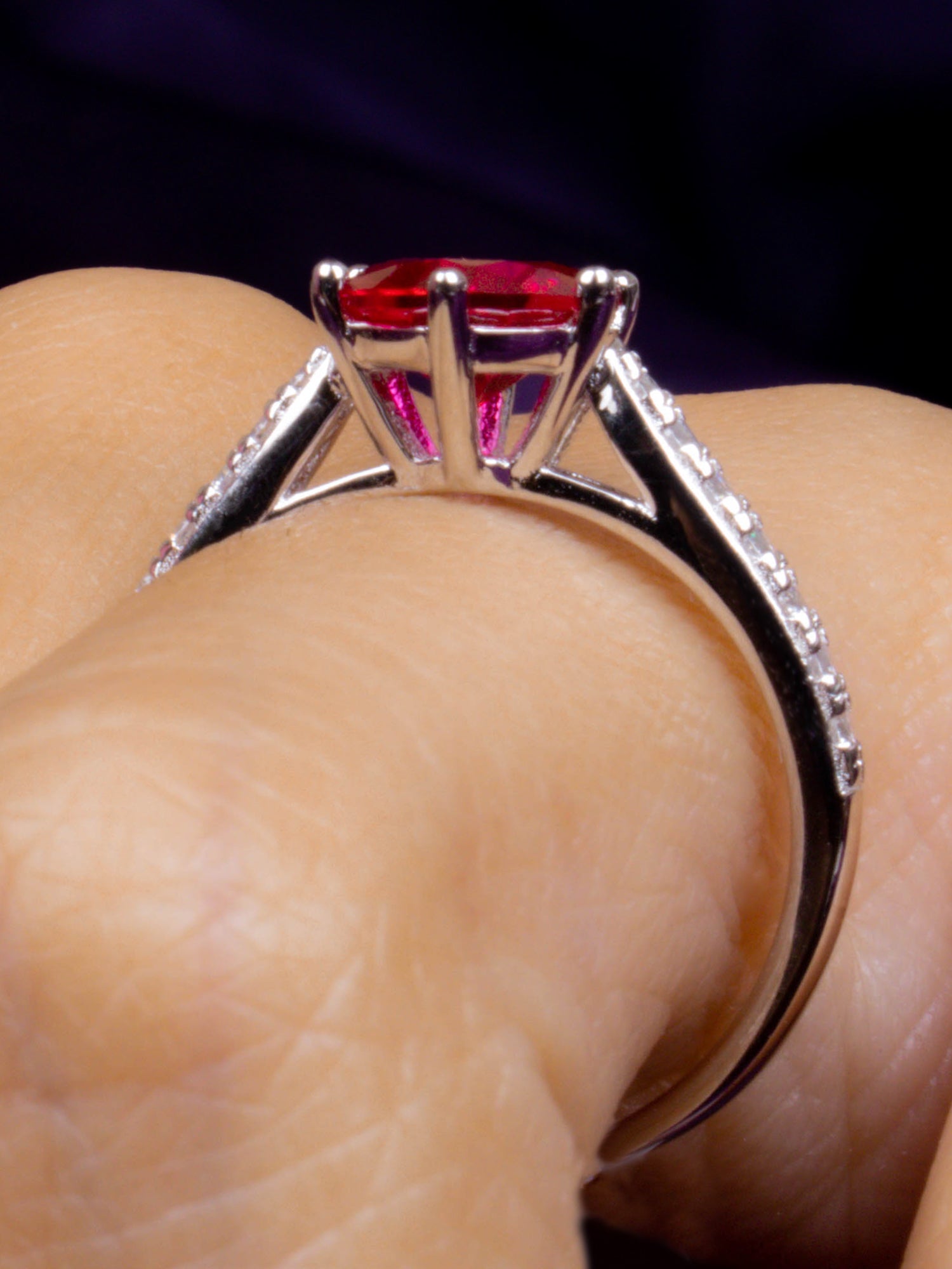 RED RUBY SOLITAIRE SILVER 925 RING FOR WOMEN-2