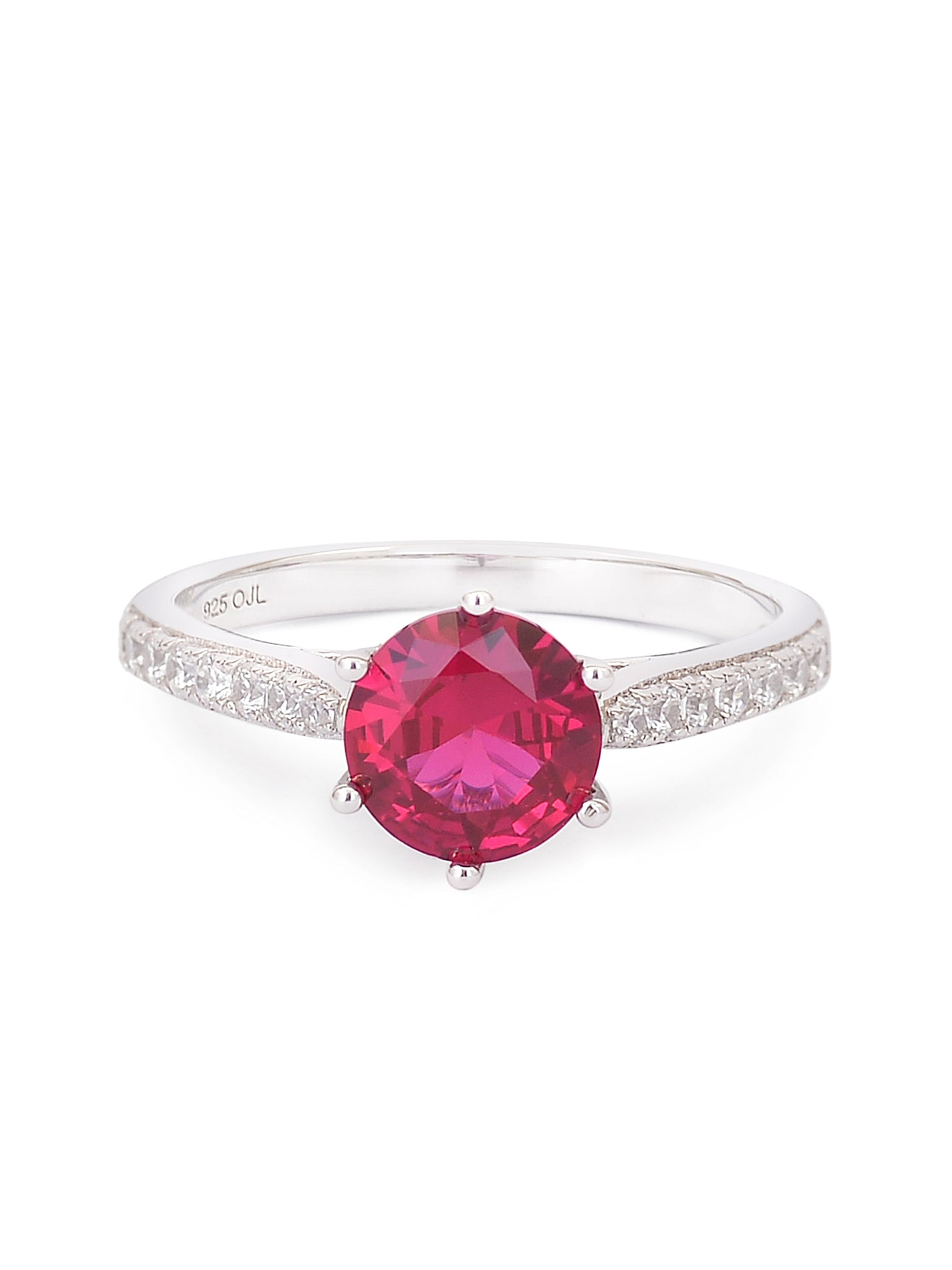 RED RUBY SOLITAIRE SILVER 925 RING FOR WOMEN