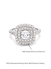 SQUARE SHAPED 0.75 CARAT AMERICAN DIAMOND DOUBLE HALO SILVER RING-2