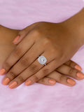 SQUARE SHAPED 0.75 CARAT AMERICAN DIAMOND DOUBLE HALO SILVER RING