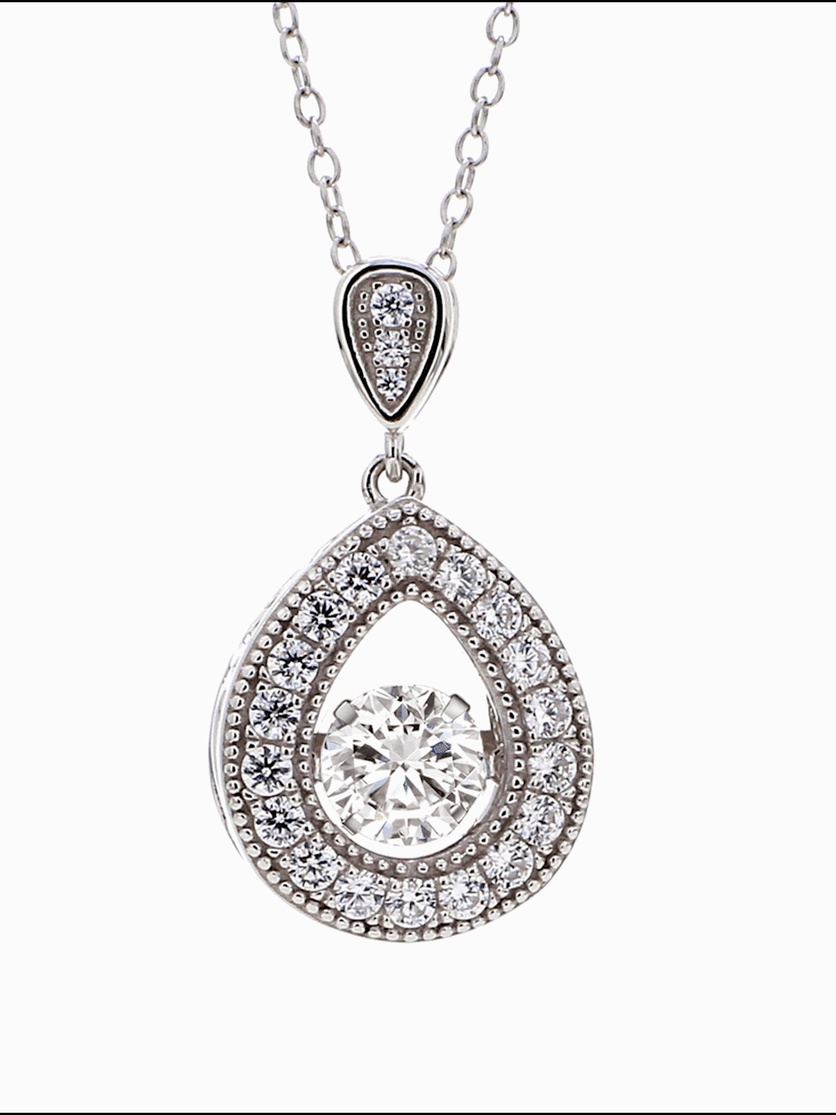 DANCING STONE PEAR SHAPE PENDANT WITH PURE SILVER CHAIN