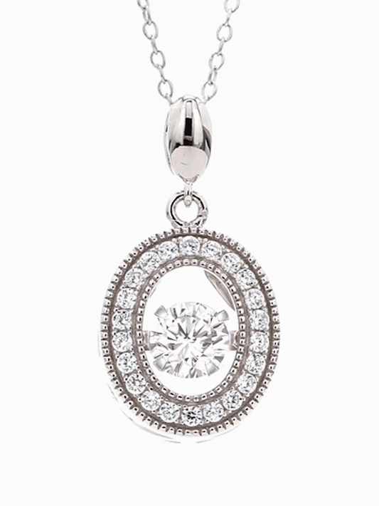 DANCING AMERICAN DIAMOND OVAL PENDANT IN 925 SILVER