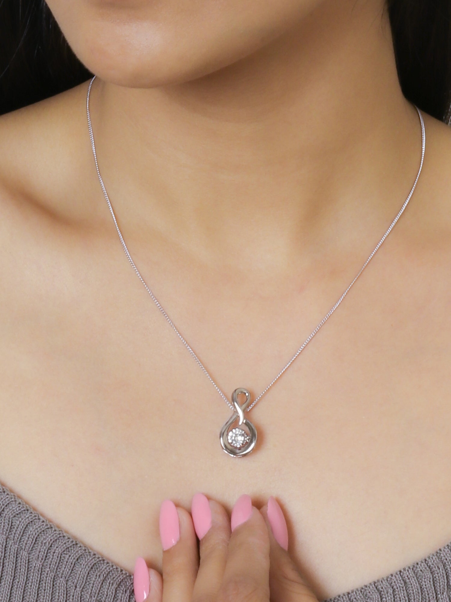 SILVER DANCING 1 CARAT AMERICAN DIAMOND INFINITE PENDANT