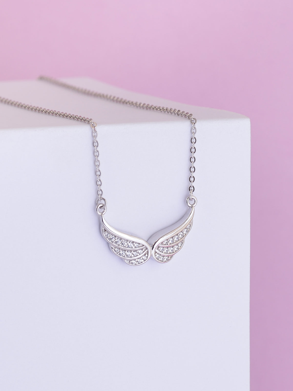 SILVER ANGEL WINGS NECKLACE IN AMERICAN DIAMOND AT ORNATE JEWELS-2